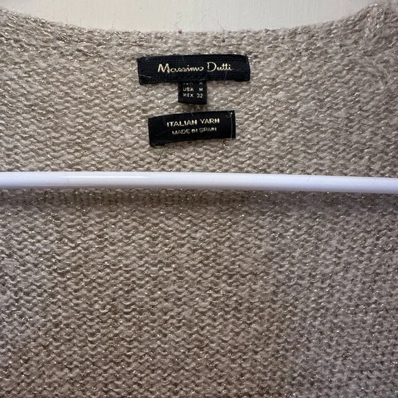 Massimo Dutti Beige with Gold Metallic Open Front Mohair Blend Cardigan - Picture 2 of 8